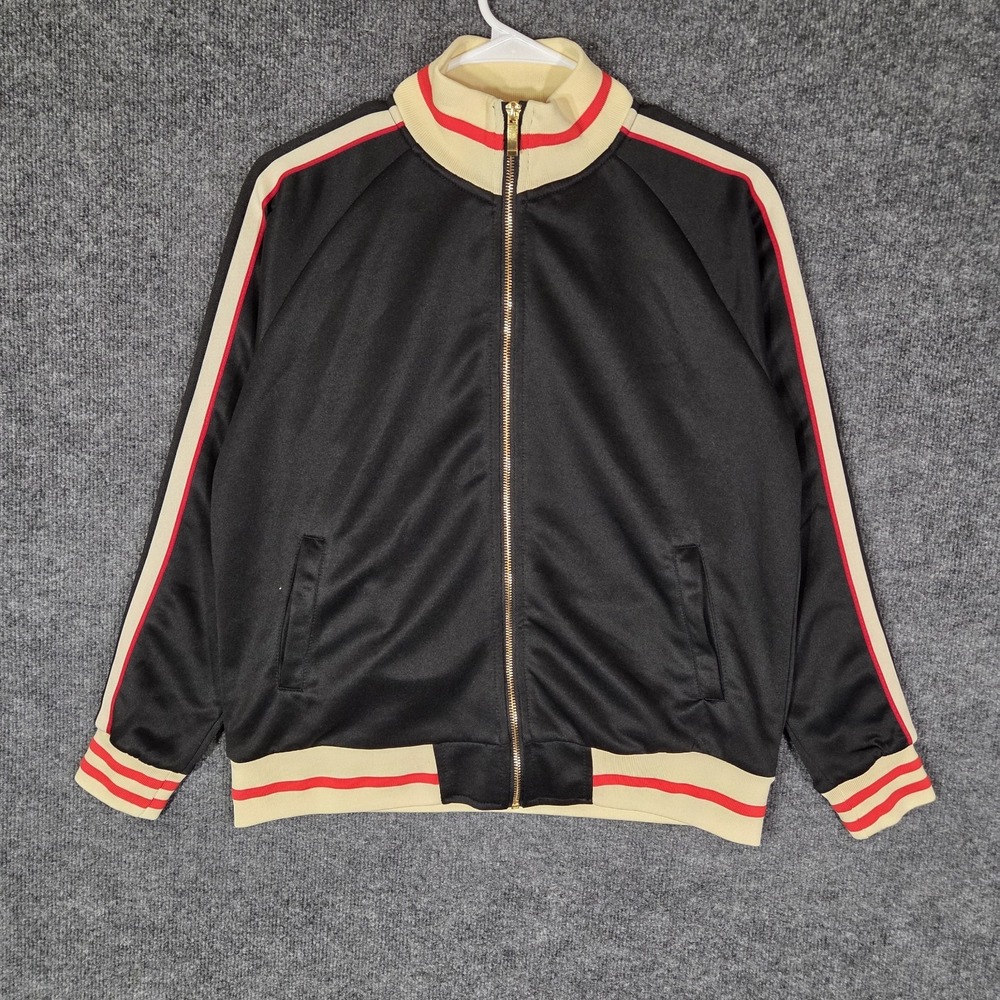 Y2K Victorious Track Jacket Womens Large Black Full Zip Retro Stripe Jacket